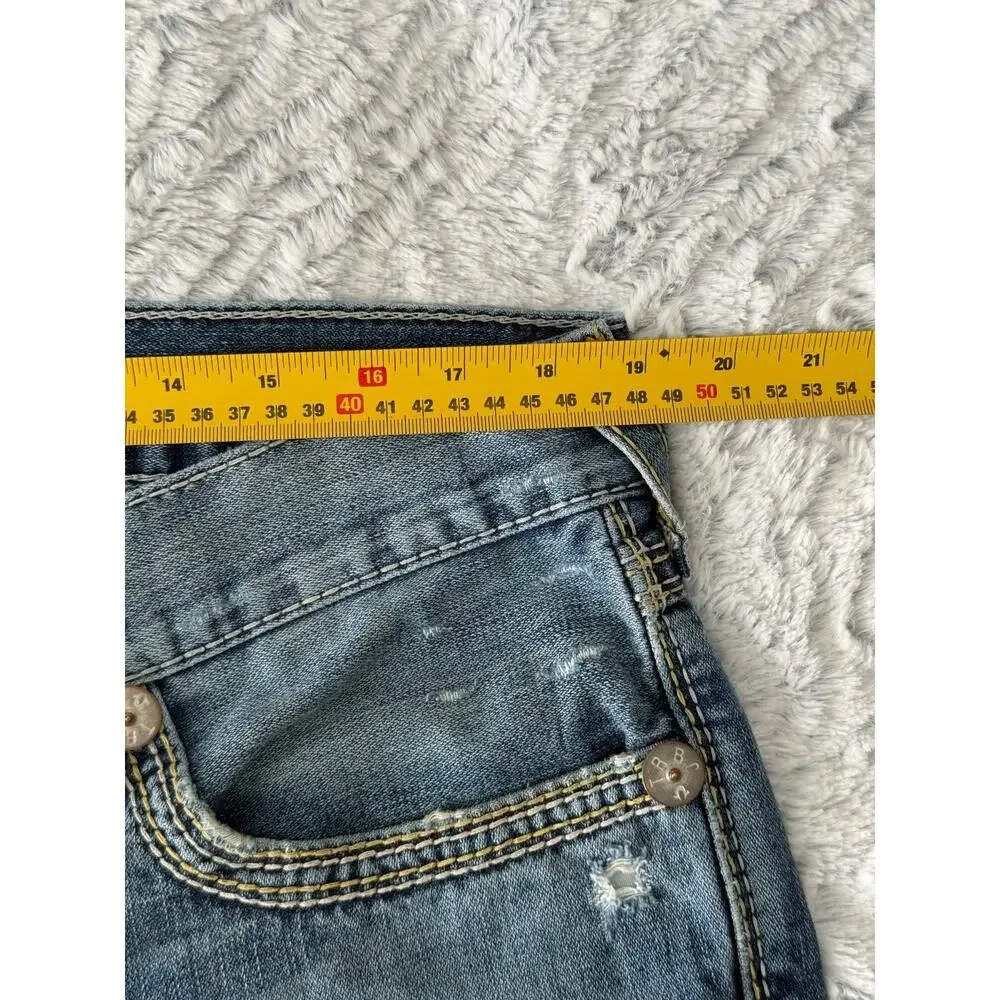 VTG True Religion Ricky Straight Jeans 38 Medium Wash Distressed Y2K Made in USA